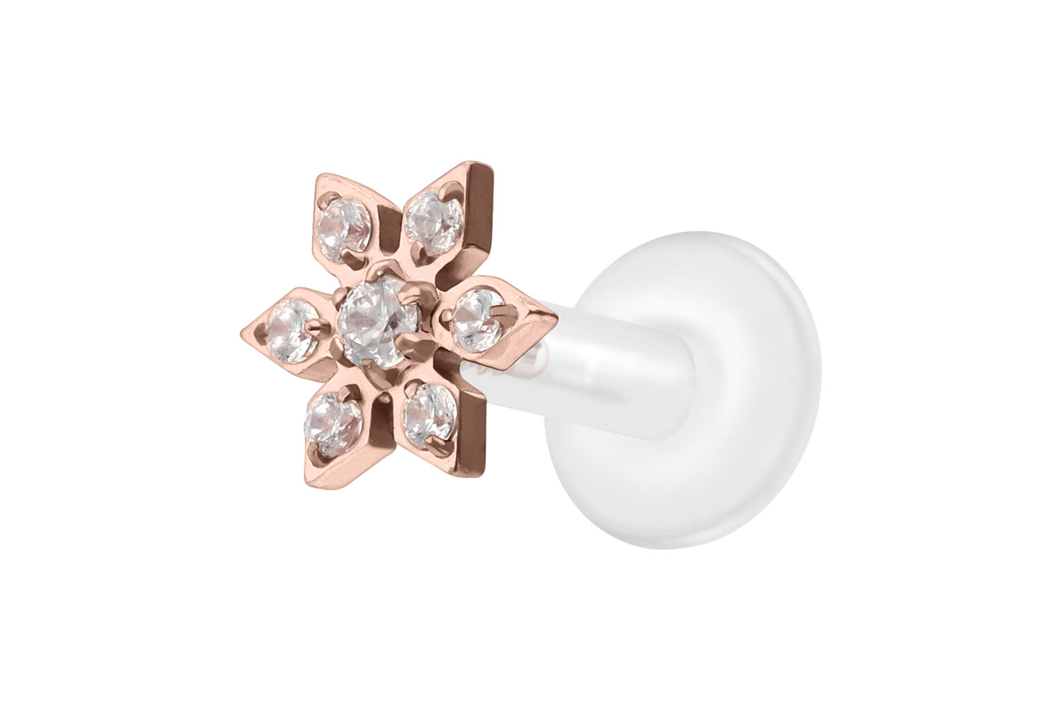 PTFE Labret Piercing mit Innengewinde + Titan-Aufsatz KRISTALLBLUME